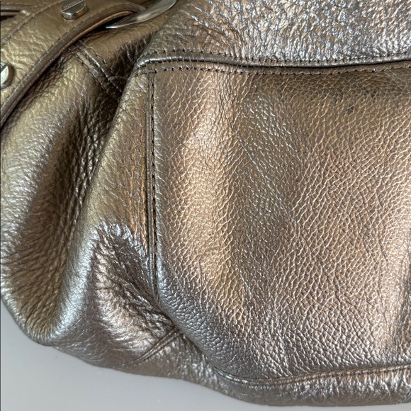 BODHI BRAND GOLD METALLIC LEATHER SHOULDER BAG SILVER HARDWARE WITH SILVER STUDS